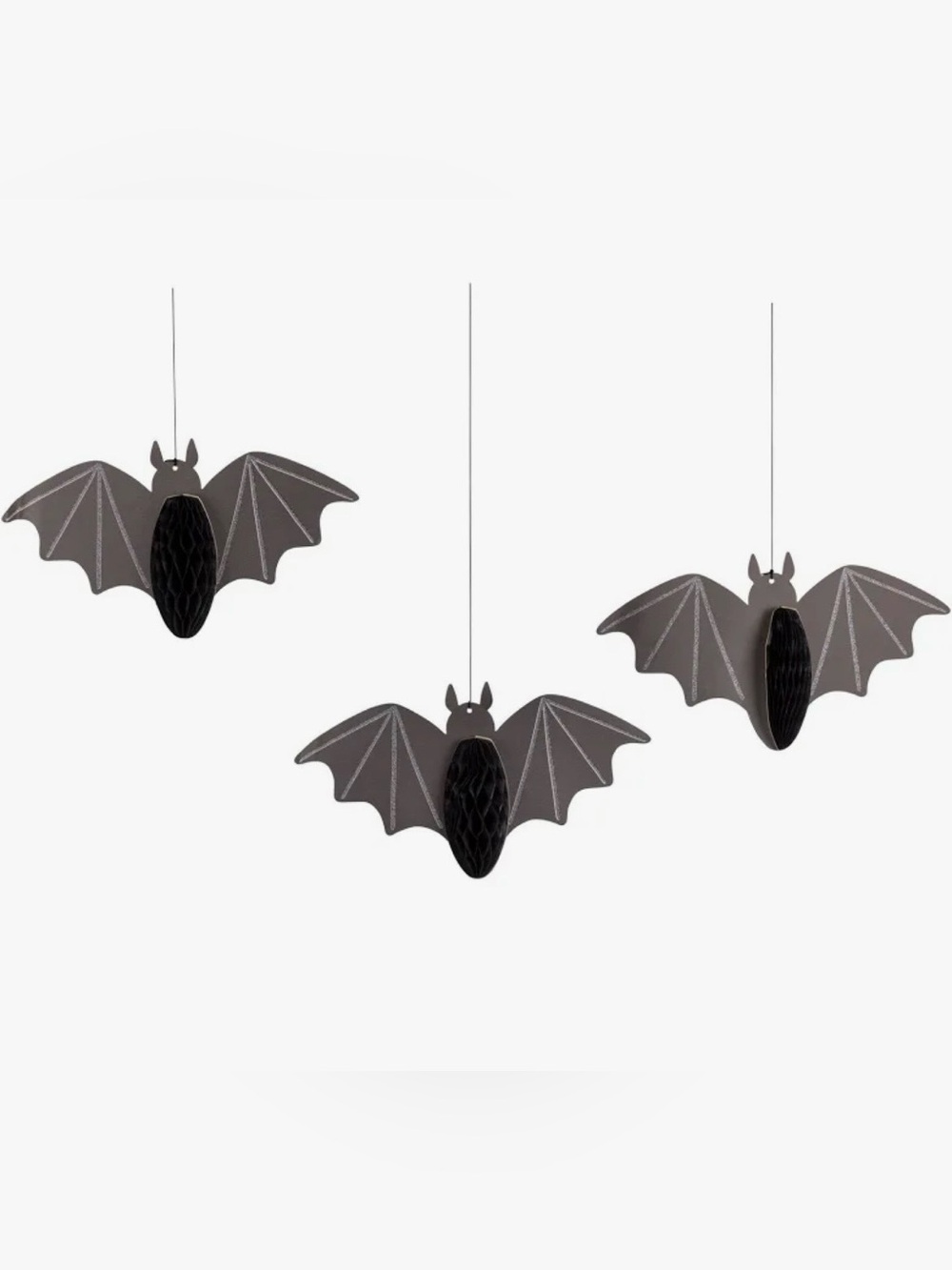 Set of 3 Black Honeycomb Hanging Bat Decorations Halloween Party